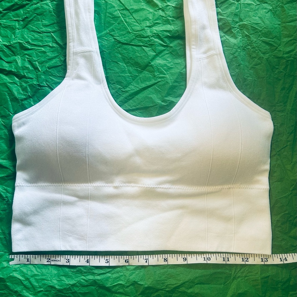 White Ribbed Crop Top Sport Bra - Picture 7 of 10